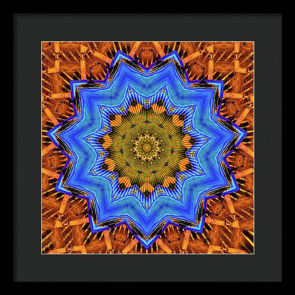 Golden Sky Blue Moon Mandala - Framed Print