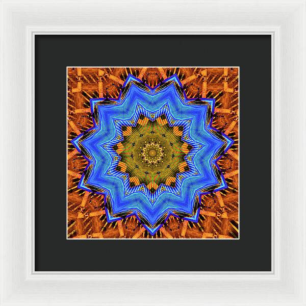 Golden Sky Blue Moon Mandala - Framed Print