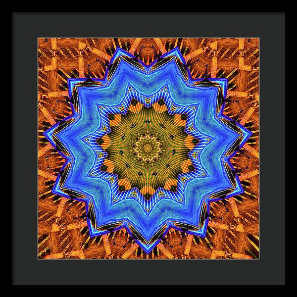 Golden Sky Blue Moon Mandala - Framed Print