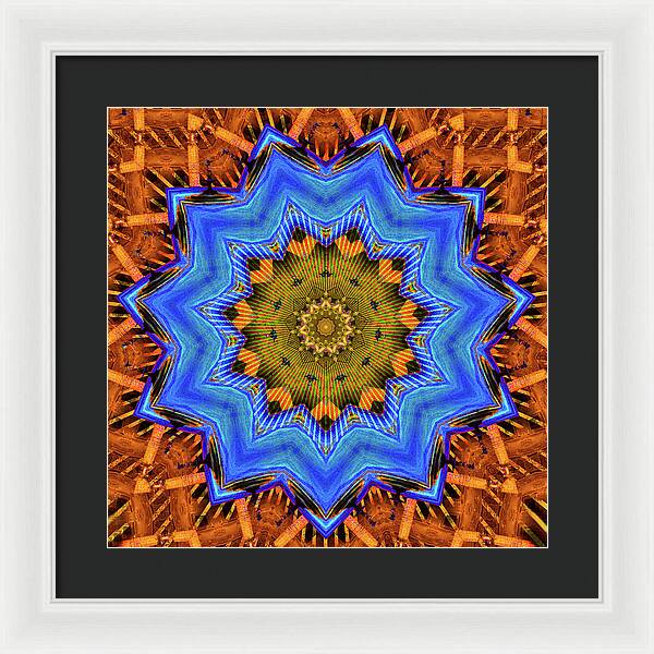 Golden Sky Blue Moon Mandala - Framed Print