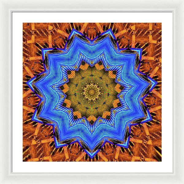 Golden Sky Blue Moon Mandala - Framed Print