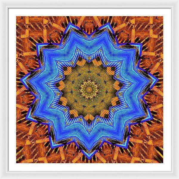 Golden Sky Blue Moon Mandala - Framed Print