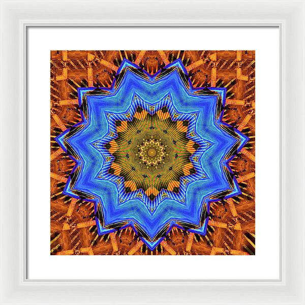 Golden Sky Blue Moon Mandala - Framed Print