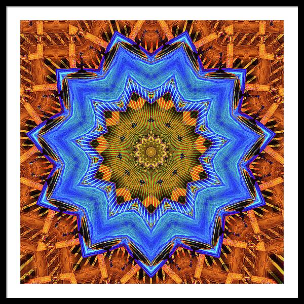 Golden Sky Blue Moon Mandala - Framed Print