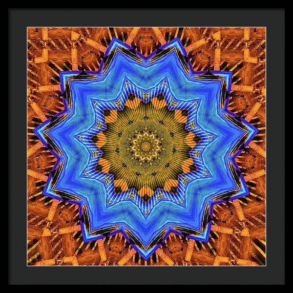 Golden Sky Blue Moon Mandala - Framed Print