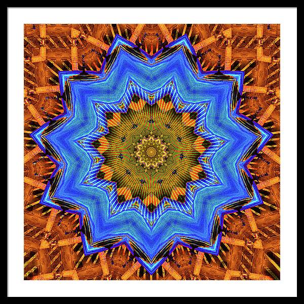 Golden Sky Blue Moon Mandala - Framed Print