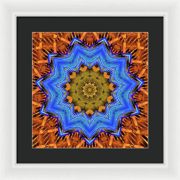 Golden Sky Blue Moon Mandala - Framed Print