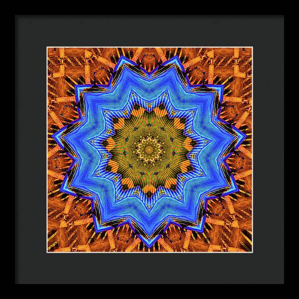 Golden Sky Blue Moon Mandala - Framed Print