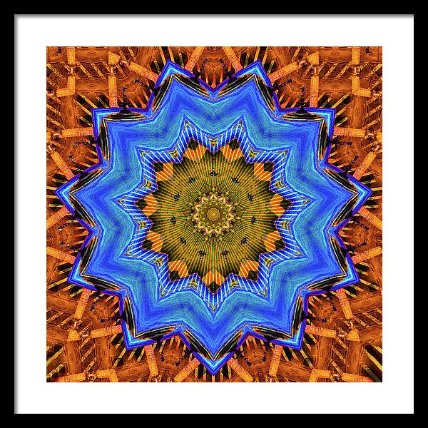 Golden Sky Blue Moon Mandala - Framed Print