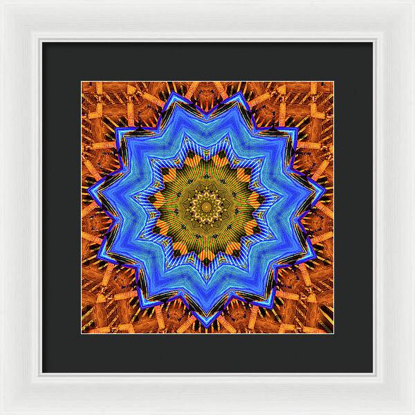 Golden Sky Blue Moon Mandala - Framed Print