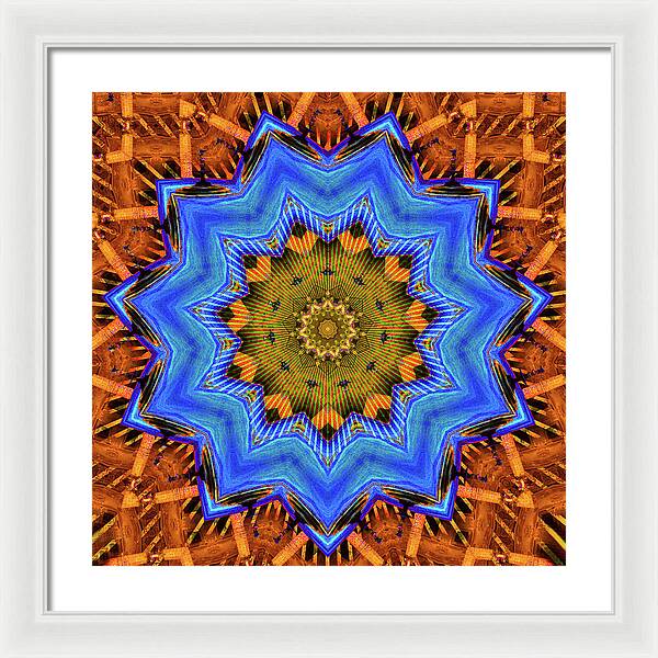Golden Sky Blue Moon Mandala - Framed Print