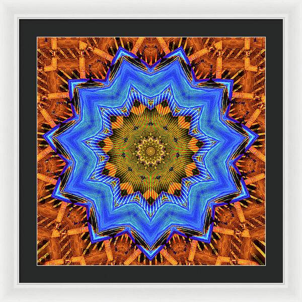 Golden Sky Blue Moon Mandala - Framed Print