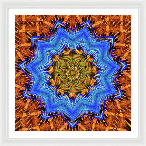 Golden Sky Blue Moon Mandala - Framed Print